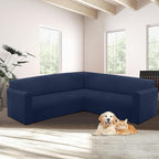 HDCAXKJ Sectional Couch Cover L Shape Stretch Sofa Covers Washable Jacquard Corner Couch Slipcover Non Slip Sectional Slip Cover U Shaped Furniture Protector for Pets Dogs (Navy Blue, Small)