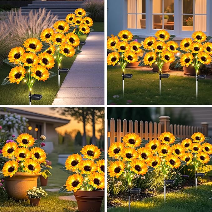 Sunflower Solar Lights Outdoor Decor, 4 Pack Solar Garden Decor 24 Waterproof Solar Sunflower Outdoor Lights for Garden Patio,Flower Bed, Pathway, Gift for Women, Mom, Grandma
