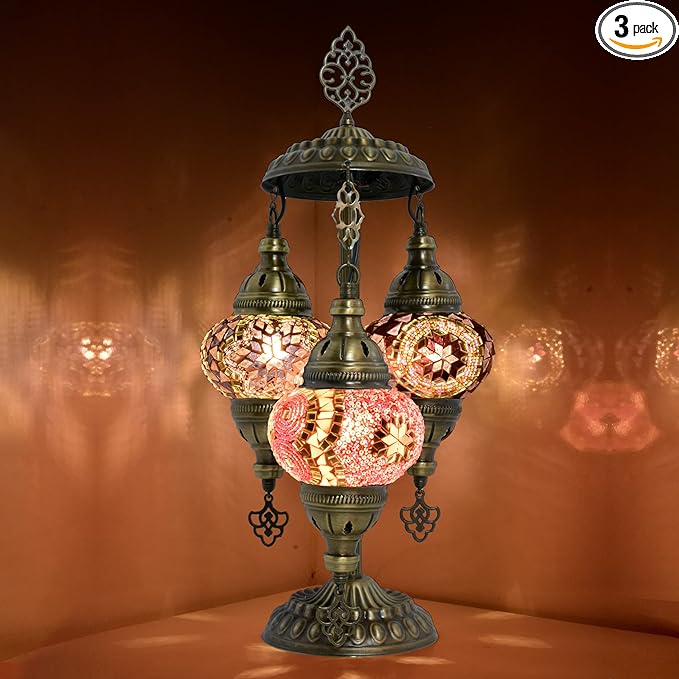 Mozaist Turkish Mosaic Lamp with Bulb – 3 Mosaic Sphere Table Light, Purple Basil