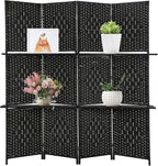 Room divider 4 panel Room Screen Divider Wooden Screen Folding Portable Partition Screen Wood with Removable Storage Shelves Color,Black