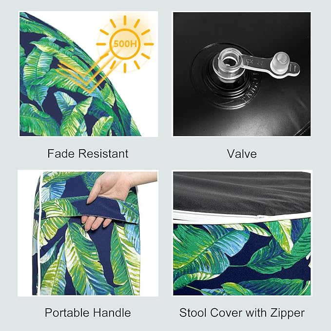 LVTXIII Inflatable Stool Ottoman Footrest with Handle, All Weather Foot Rest, Indoor or Outdoor Use for Home Patio Garden and Camping, D21 x H9, Hanalei Lagoon