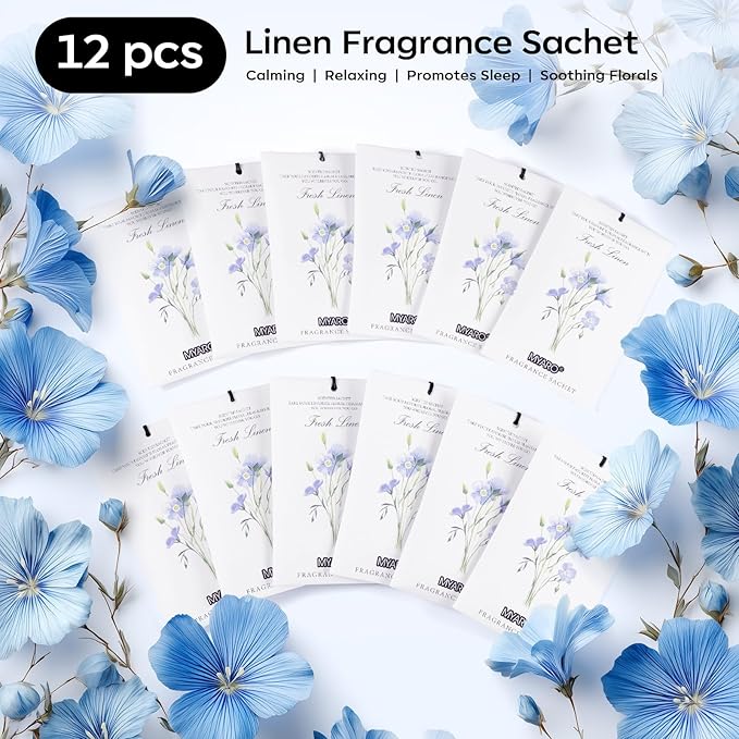 MYARO 12 Packs Linen Scented Sachets for Drawer and Closet, Long-Lasting Sachets Bags Air Freshener Fresh Scents, Potpourri Bags Home Fragrance for Lover