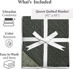 Vianney King Size Comforter Novo Olive Reversible Lightweight Blanket 110x93 Inches Soft Cozy Bedding with Triangular Quilt Pattern for All Seasons