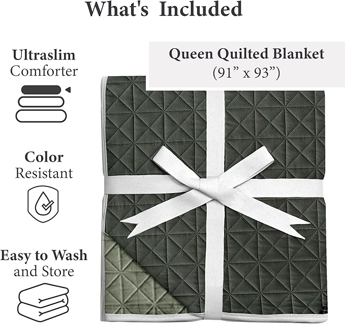 Vianney King Size Comforter Novo Olive Reversible Lightweight Blanket 110x93 Inches Soft Cozy Bedding with Triangular Quilt Pattern for All Seasons