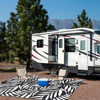 OLANLY Waterproof Outdoor Rug 5x8 ft, Reversible Outdoor Plastic Straw Rug with Leaf Pattern, RV Mat, Indoor Outdoor Carpet for Patio, Camping, Balcony, Deck, Backyard, Black & White