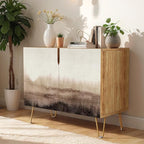 SIGNWIN Sideboard Buffet Cabinet, Kitchen Storage Cabinet with 2 Doors, Brown Pastel Watercolor Landscape, Cupboard Console Table for Dining Room - 35" L x 18" W x 29" H