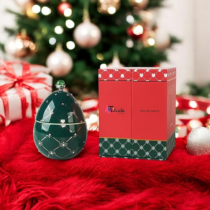 Christmas Candles | Scented Egg Candle with Pink Pepper, Sweet Chestnut and Vanilla | Elegant Christmas Decor & Gift | Warm Holiday Ambiance for Living Room |14 Cm | Green