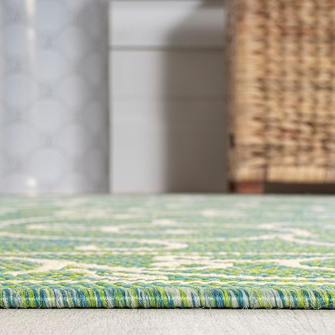 JONATHAN Y Vintage Filigree Indoor Outdoor Area Rug 5X8 Green/Ivory, Charleston Textured Weave for Backyard, Patio, Porch, Easy-Cleaning, High Traffic, Pet-Friendly, Non-Shedding (SMB106K-5)