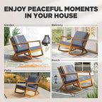 IDZO Club Rocking Chair 500lbs Capacity with Inclined Backrest, Thick Foam Cushion, Solid Acacia Wood Rocker for Patio, Backyard, Balcony, Porch, Grey