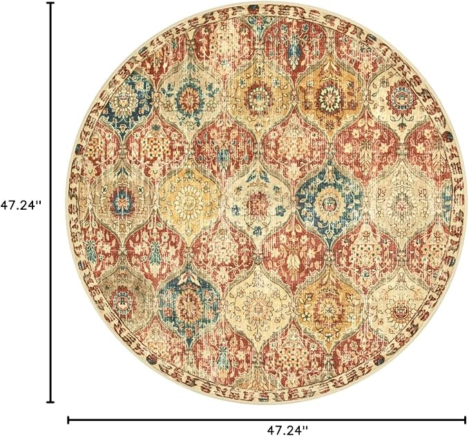 Lahome Moroccan Trellis Washable Round Rugs, Non-Slip Soft Round Rug 4ft Ultra-Thin, Small Vintage Circle Carpet for Entryway Kitchen Bedroom Nursery Bathroom, Red/Orange