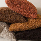 Foindtower Set of 2 Curly Teddy Wool Pillow Covers Decorative Boucle Textured Lumbar Throw Pillow Faux Fur Sherpa Pillowcases Sheepskin Fuzzy Cushion Case for Sofa Bedroom Car 12"x20" Burnt Orange