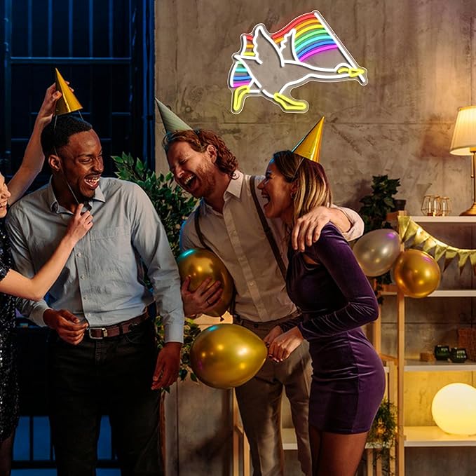 Rainbow Goose Neon Sign for Wall Decoration,Rainbow Led Funny Animal Neon Sign LGBTQ Light up Sign for Gift Pub Gay Bar (16.54 * 12.6In)