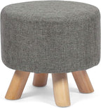 Asense Small Round Ottoman Foot Rest Stool Linen Padded Seat Footstool Ottoman with Anti-Slip Wooden Legs (Gray,Linen)