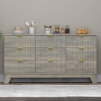 Fluted 9 Drawer Dresser, 57.1" Wide Modern Boho Chest of Drawers, Wooden Storage Dresser TV Stand for Bedroom, Living Room, Closet, Hallway, Curved Profile Design