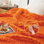L'AGRATY Chunky Knit Blanket Throw: 30''x40'' Chenille Thick Knitted Throw for Bed & Couch - Handmade Large Crochet Rope Blanket - Orange