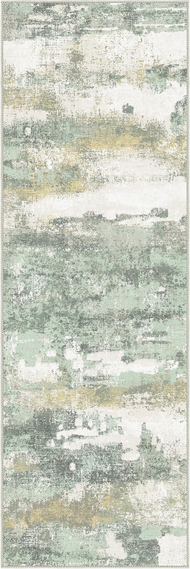 Runner Rug for Hallway Kitchen, 2'6"x12' Machine Washable Runners Rug for Entryway, Soft Modern Abstract Throw Rugs, Low Pile Floor Cover with Non Slip Backing, Light Green