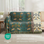 Boho Throw Blanket for Couch Sofa Bed, 100% Cotton Woven Quilt with Tassel 80”x90”, Super Soft Muslin Blanket with Bird Printed, Decorative Reversible Bed Blanket/Cover for All Seasons