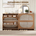 Nicetree Freestanding Ultra Slim Fluted Accent Shoe Storage Cabinet for Entryway - 2 Flip Drawers & 3-Tier Adjustable Shelves, Farmhouse Modern Rustic Shoe Rack for Hallway, Foyer