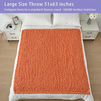 Bigacogo Chunky Knit Throw Blanket for Couch, 51x63 inches, 100% Hand Knitted with Thick Jumbo Chenille Yarn, Cozy Soft Large Rope Knot Cable Crochet Blankets for Sofa Bed Living Room, Terracotta