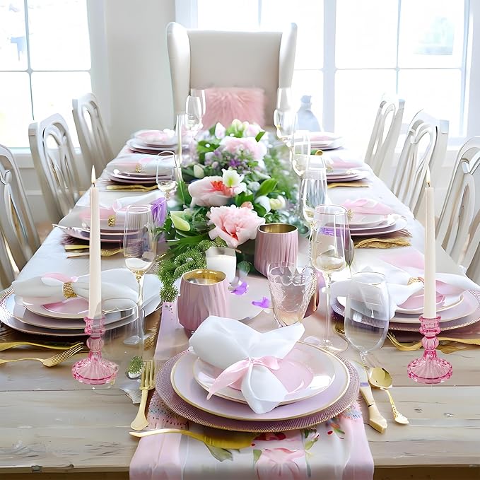 Glass Candlestick Holder,Striped Taper Candle Holders,Set of 6 Candle Stand for Table Centerpieces, Home Decor,Weddings,Festival and Parties (Peach Red Stripe Pattern)