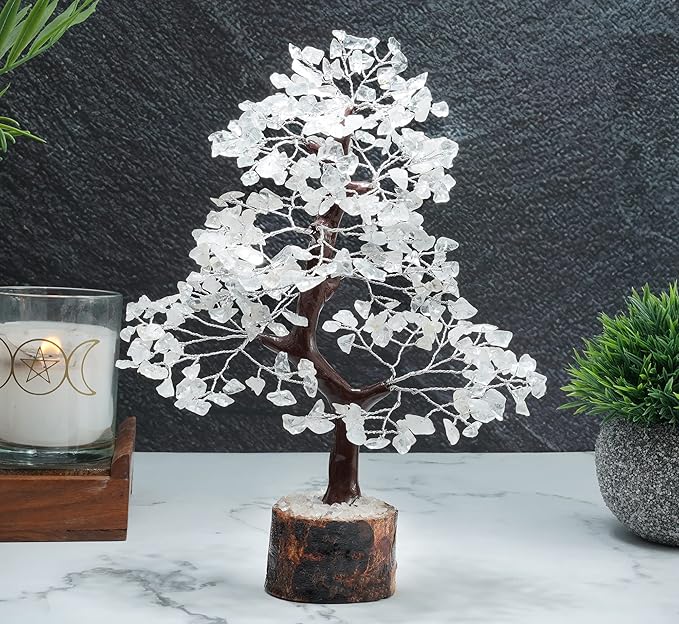 Clear Quartz Gemstone Tree of Life - Handmade Crystal for Positive Energy, Chakra Money Tree Bonsai - Feng Shui Decor, Healing Crystals - Attract Good Luck, Meditation Accessories, Spiritual Gift