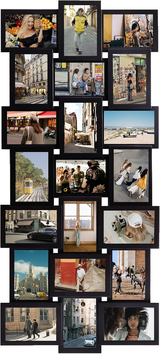 Jerry & Maggie 4X6 Collage Picture Frames for Wall Decor, 21 Opening Collage Wall Hanging for 6x4 Photo, Multi Picture Frame Set with One-piece Design Black