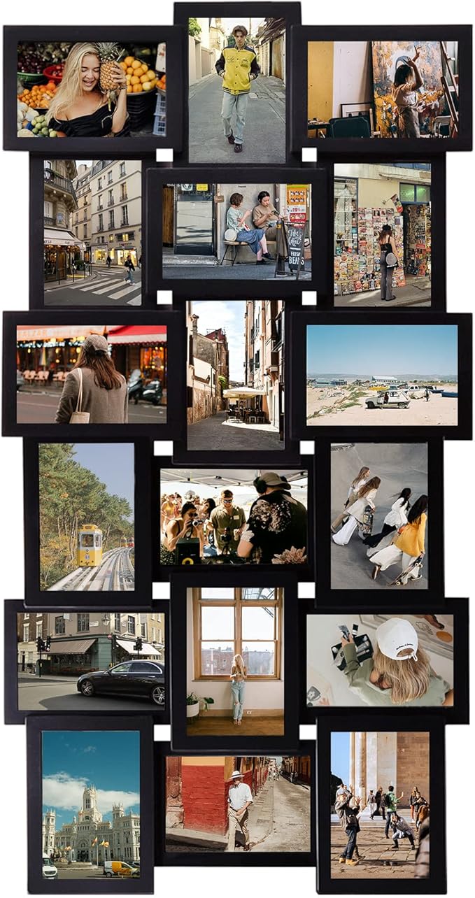 Jerry & Maggie 4X6 Collage Picture Frames for Wall Decor, 18 Opening Collage Wall Hanging for 6x4 Photo, Multi Picture Frame Set with One-piece Design Black