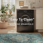 GENIMO 10x14 Area Rugs for Living Room, Machine Washable Non Slip Vintage Rugs, Low Pile Lightweight Chenille Print Rug for Bedroom, Dining Room, Home Office, Dark Green