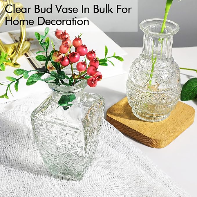 Glass Vase Bud in Bulk Set of 2,Vintage Flower Bottle Small Bud Vases for Floral Arrangements, Home Decor,Wedding Centerpiece,Table Decor,Decorative Centerpiece,Dinning(Set of 2)