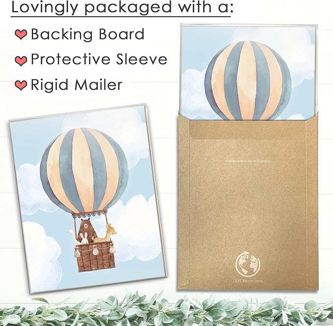 Hot Air Balloon Art Prints (Set of 3) - Unframed - 11x14 | Nursery Wall Decor | Elevate Your Nursery Decor with this Charming Wall Decor | Modern Wall Decor for Your Little One's Room