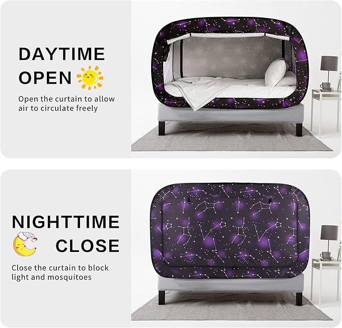 Bed Tent Full Bed Canopy Portable Dream Tent for Adult Indoor Sleeping Tents with 2 Doors Breathable Private Space Tents, Starry Constellation