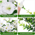 Artificial Faux Hanging Flowers Plants for Outdoor Decor,2 PCS Fake Silk Morning Glory with Eucalyptus UV Resistant Realistic Trailing Vines for Wall Home Porch Patio Balcony Yard Indoor Decor,White