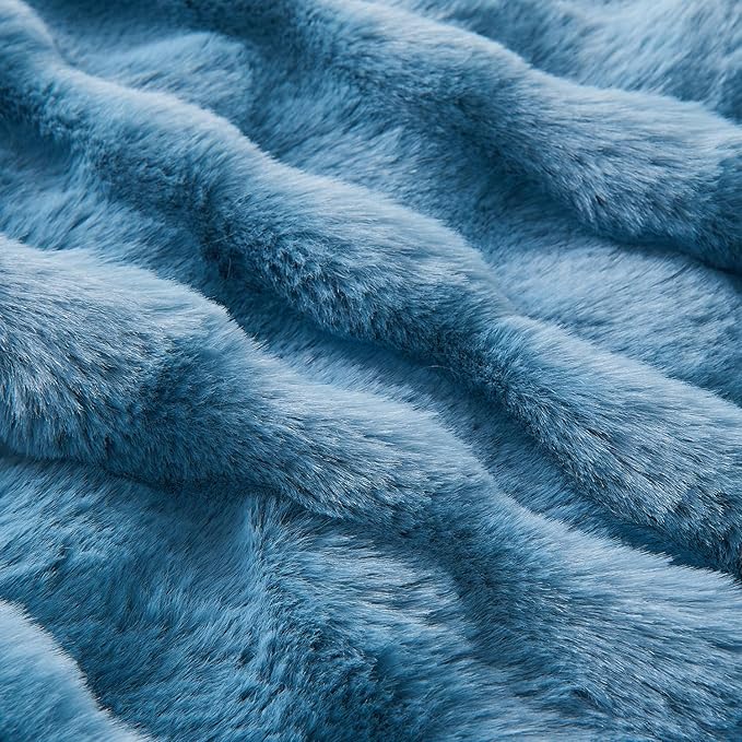 Lotus Karen Faux Fur Throw Blanket Sky Blue - Big Bubble Rabbit Fluff Blanket for Couch Bed Sofa,Softest Fluffy Fuzzy Cozy Blanket,Thick Furry Plush Shaggy Warm Blankets for Women,60x80 Inches