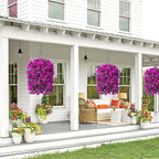 Artificial Bougainvillea Faux Flowers Plants Baskets for Outdoor Outside Summer Decoration, 3 PCS Fake Silk Long Hanging Vines UV Resistant Realistic for Front Door Porch Patio Balcony, Purple