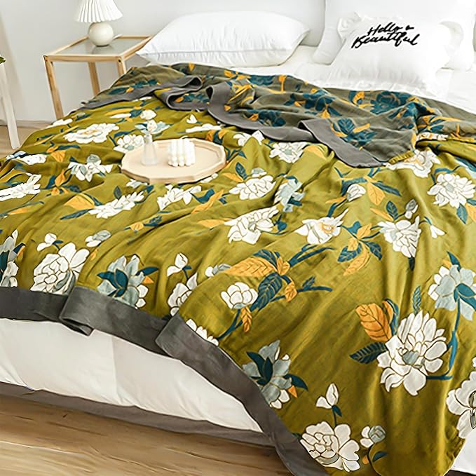 Boho Throw Blanket for Bed - 100% Pure Cotton Ultra Soft Rustic Quilt - Farmhouse Decor Bed Blankets, All Season Rustic Throw for Sofa Couch Chair(60"×80", Flower Branch)