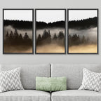 SIGNWIN Framed Canvas Print Wall Art Woodland Nursery Decor Set Misty Dark Mountain Forest Silhouette Nature Wilderness Modern Art Rustic Landscape for Living Room, Bedroom, Office - 24"x36"x3 Black
