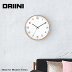 Driini Analog Dome Glass Wall Clock (12") - Wood Frame with White, Modern Face - Battery Operated with Non Ticking Hands - Large Decorative Clocks for Classroom, Office, Living Room, or Bedrooms.