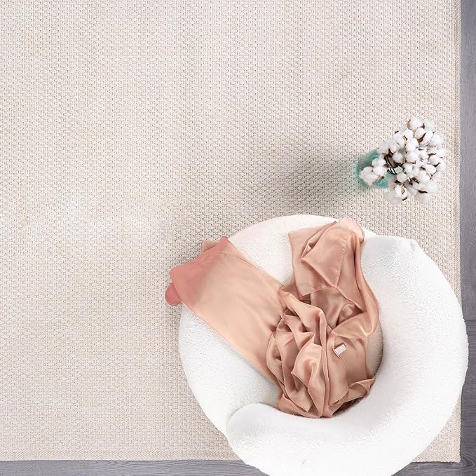 CAMILSON Easy Jute Rug 6x9, Indoor Outdoor Off-White Farmhouse Area Rugs for Living Room Patio and Kitchen Rug, Solid Woven Design, Easy-Cleaning, Washable Outside Carpet Alfombras (6 x 9)