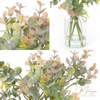 Artificial Eucalyptus Stems in Glass Vase with Faux Water,6Pcs Grey-Orange Fake Plant for Centerpiece (Grey-Orange Eucalyptus)