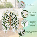 Artificial Bougainvillea Flowers for Outdoor Plant,4 pcs Faux Hanging Flowers Bougainvillea for Outside Decoration,Fake Silk UV Resistant Vines for Front Door Porch(White)