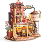 ROKR 3D Puzzle for Adults Christmas Style Dream Gift Factory Wooden Model Kit Luminous Factory DIY Dollhouse Kit Building with Music, Lights and 5 Elves for Adults