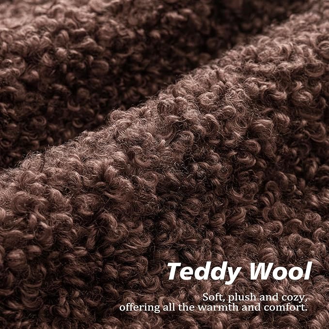 Foindtower Set of 2 Curly Teddy Wool Pillow Covers Decorative Boucle Textured Lumbar Throw Pillow Faux Fur Sherpa Pillowcases Sheepskin Fuzzy Cushion Case for Sofa Bedroom Car 12"x20" Red Brown