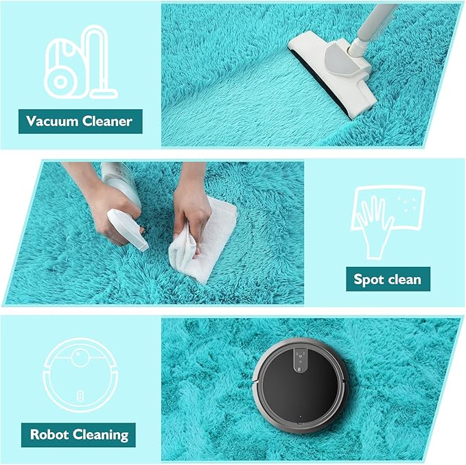 Soft Round Area Rug for Kids Bedroom, Fluffy Fuzzy Shaggy Rug 5'X5'for Living Room, Non Slip Circle Plush Rug for Girls Room Nursery Dorm Decor,Light Blue