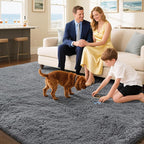 Fluffy Rug Shaggy Area Rug, Dark Grey 5x8 Area Rugs for Bedroom, Small Bedside Rug, Soft Fluffy Shaggy Entryway Throw Rugs for Living Room Bedroom Kids Room Home Decor