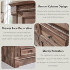 9 Drawers Dresser for Bedroom, Farmhouse 55" Wide Dressers & Chests of Drawers w/Roman Column, Large Storage Dressers Organizer for Bedroom, Living Room, Hallway, Light Brown