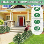 Yunlly Set of 2 Artificial Boxwood Topiary Ball Tree Fake Bushes Shrubs Outdoor Faux Plant with Ground Spike Flowers UV Resistance Greenery for Front Porch Garden Patio Indoor(Light Yellow,27x18inch)