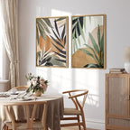 SIGNFORD Framed Canvas Print Wall Art Set Tropical Island Palm Leaf Geometric Collage Abstract Nature Illustrations Modern Art Decorative Minimalist Floral Botanical for Bedroom - 16"x24"x2 Natural