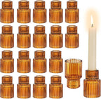 Glasseam Glass Candle Holder for Candlesticks: 20PCS Amber Candle Holders for Taper Candles Small Fall Candle Stick Holders Bulk for Table Wedding Centerpiece Christmas Halloween Living Room Decor