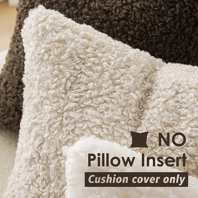 Foindtower 2 Pieces 24x24 Inch Neutral Cream, Faux Fur Throw Pillow Cover Accent Sherpa Pillow Fuzzy Soft Pillowcases Sheepskin Decorative Fleece Cushion Case for Bed Couch Living Room