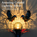 VCUTEKA Solar Lights Outdoor Metal Garden Stake Waterproof Crackle Glass Globe Garden Decor Blue Jay Bird for Pathway, Lawn, Patio, Yard